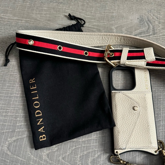 Bandolier Cream and Black Phone Case with Strap - Picture 2 of 11
